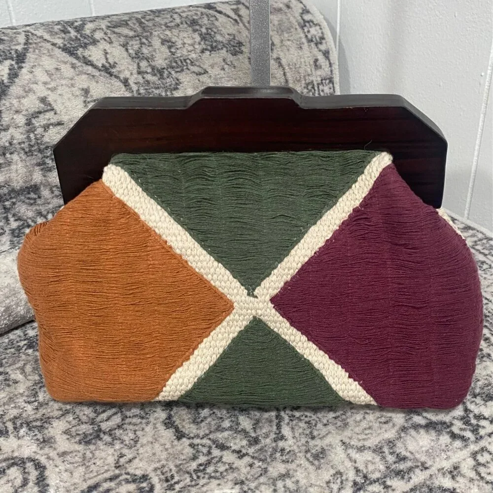 NEW Zara Multicoloured Geometric Knit design Clutch Bag